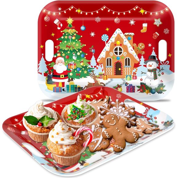 Reusable 2PCS Christmas Snack and Dessert Trays - Perfect for Holiday Gatherings